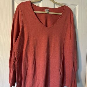 Coral V-Neck Women's Cotton Sweater